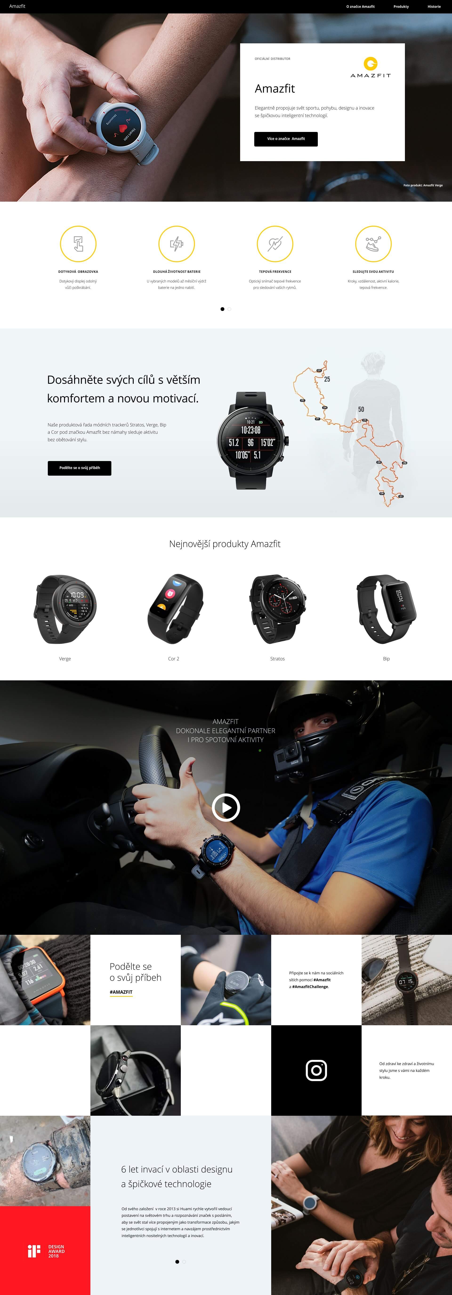 Produktová landing page chytrých hodinek Amazfit