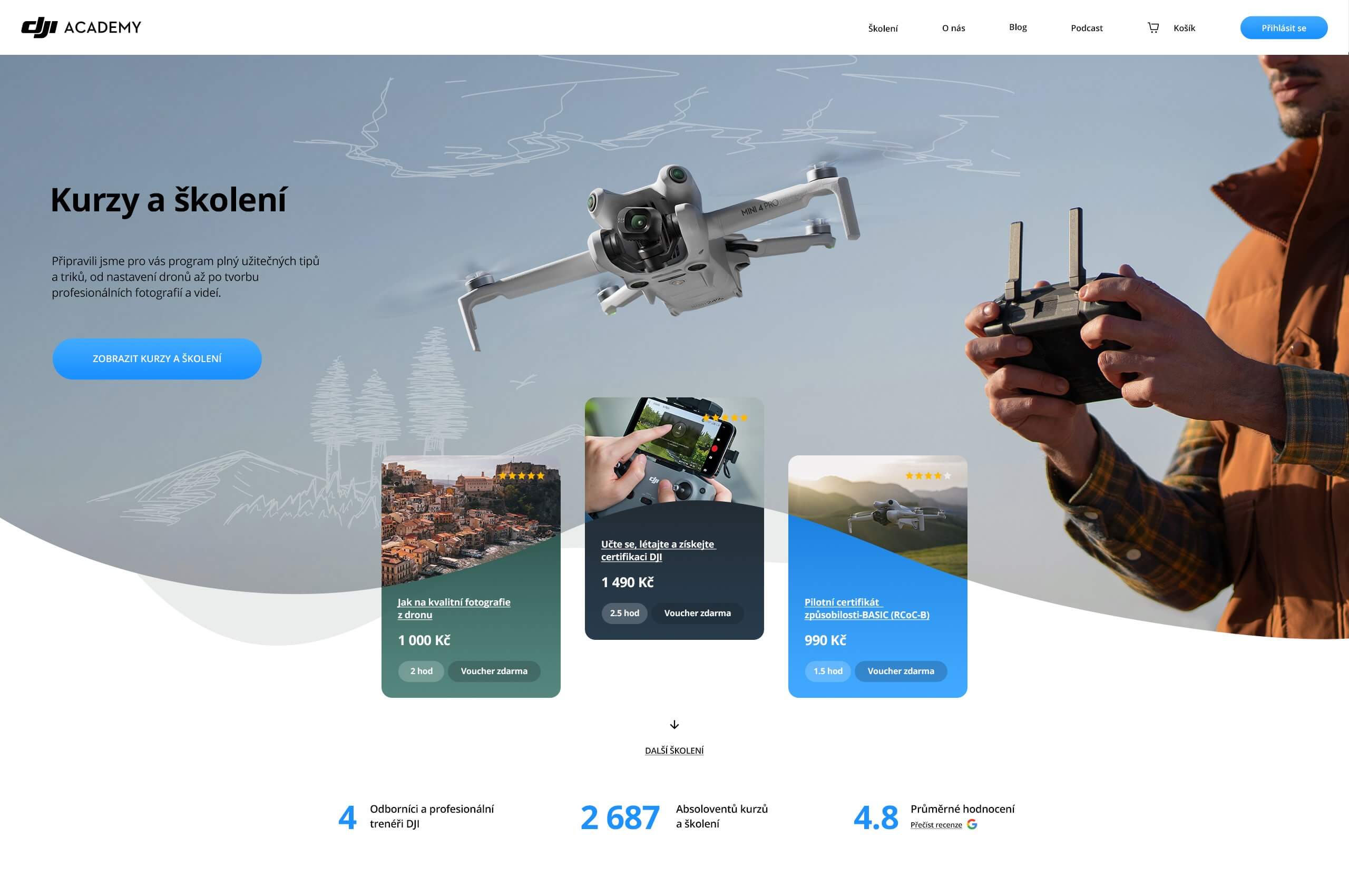 Landing page kurzů a školení DJI Academy