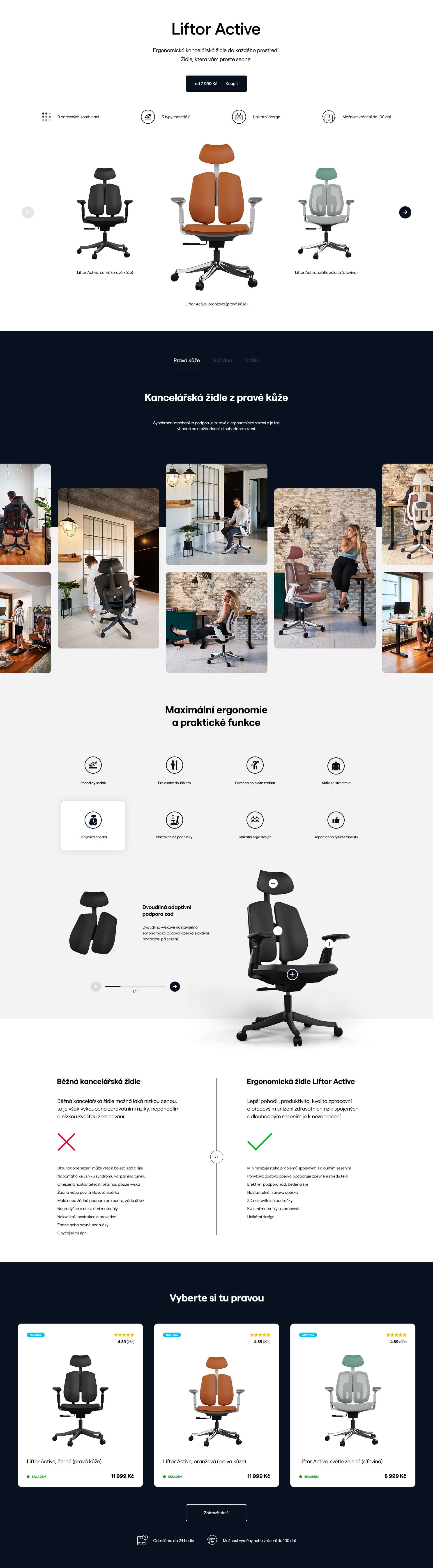 Landing page ergonomické kancelářské židle Liftor Active