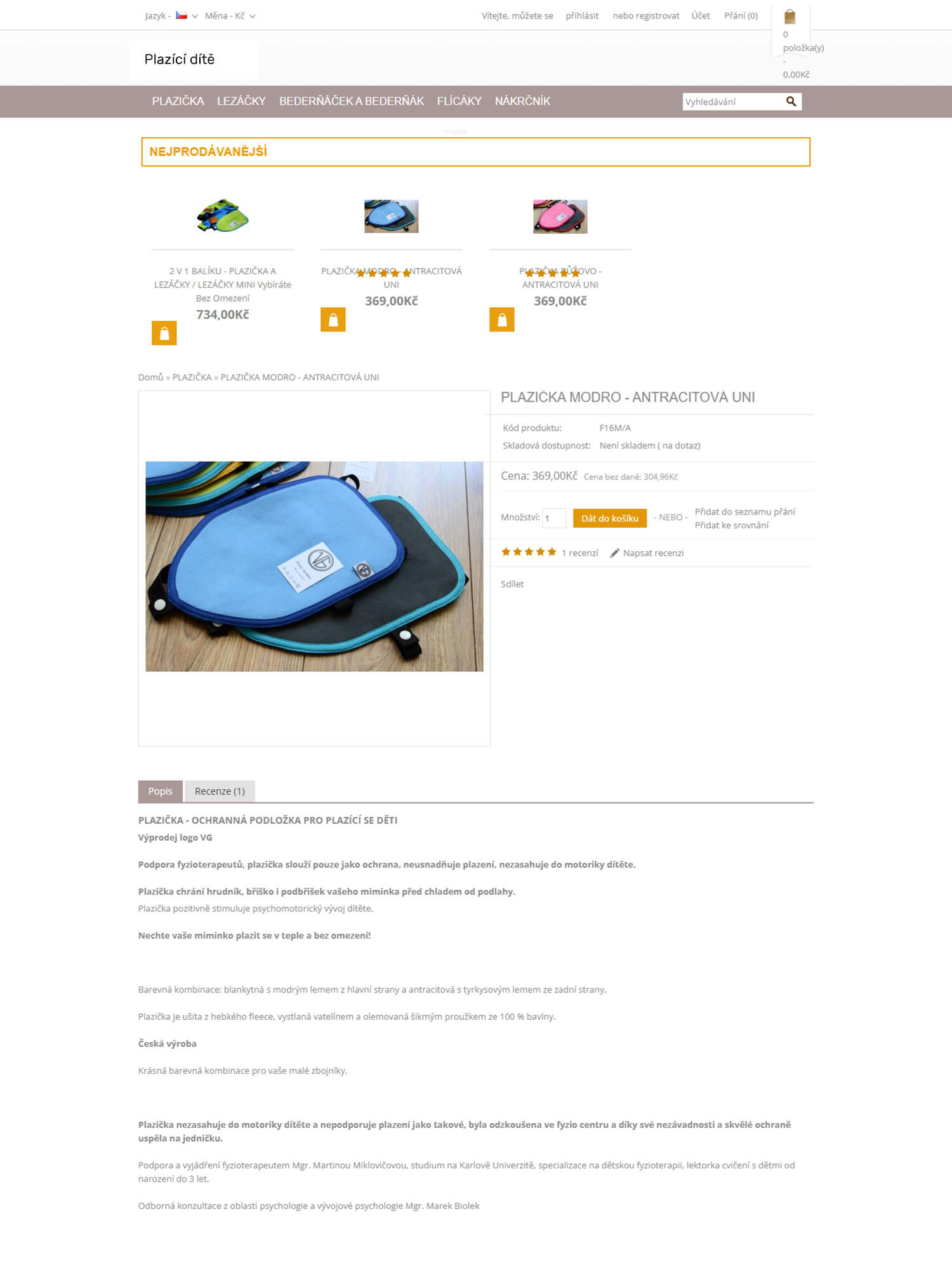 Původní produktová stránka Plazící dítě