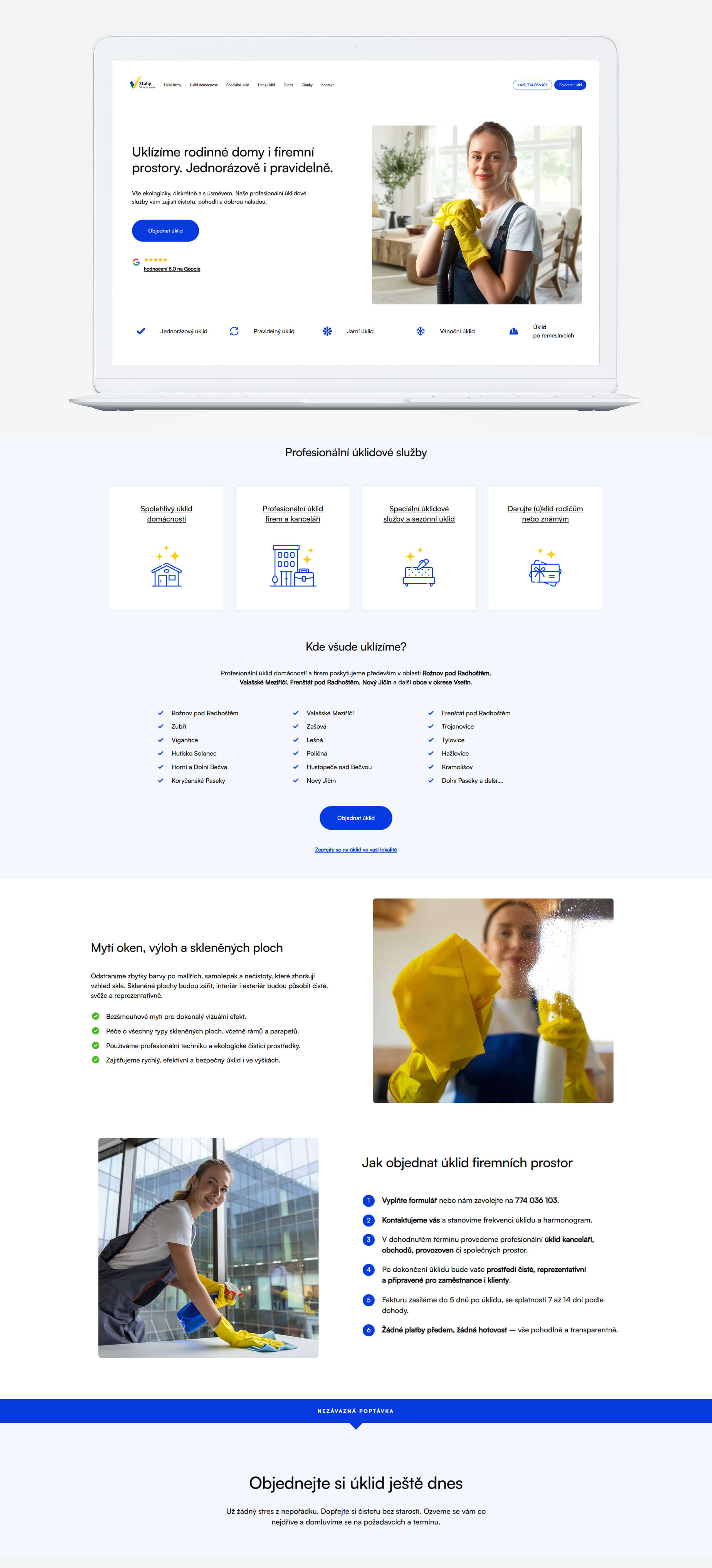 Návrh úvodní stránky webu úklidové služby 2tahy