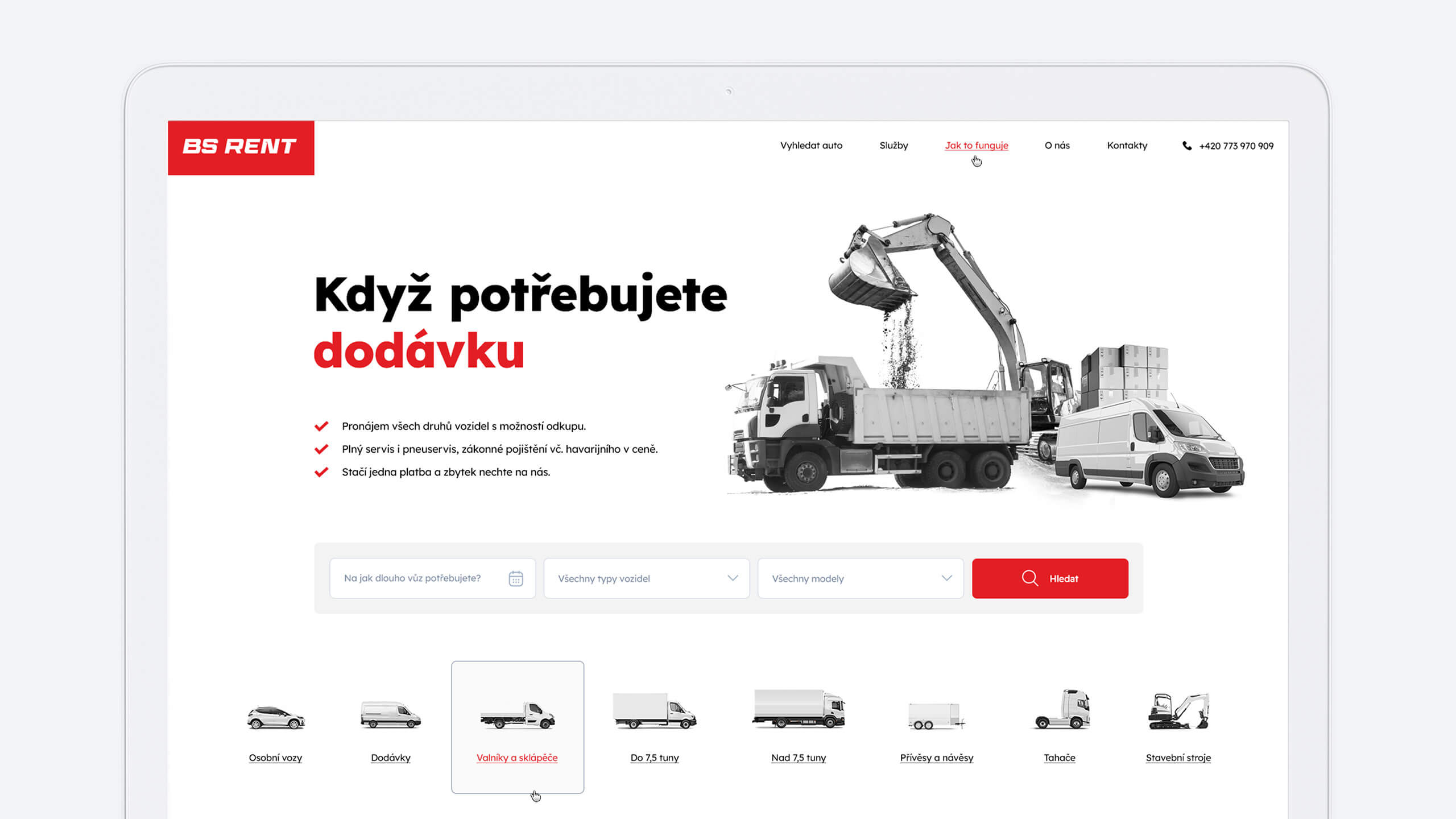 Ukázka projektu Půjčovna vozidel BSRent