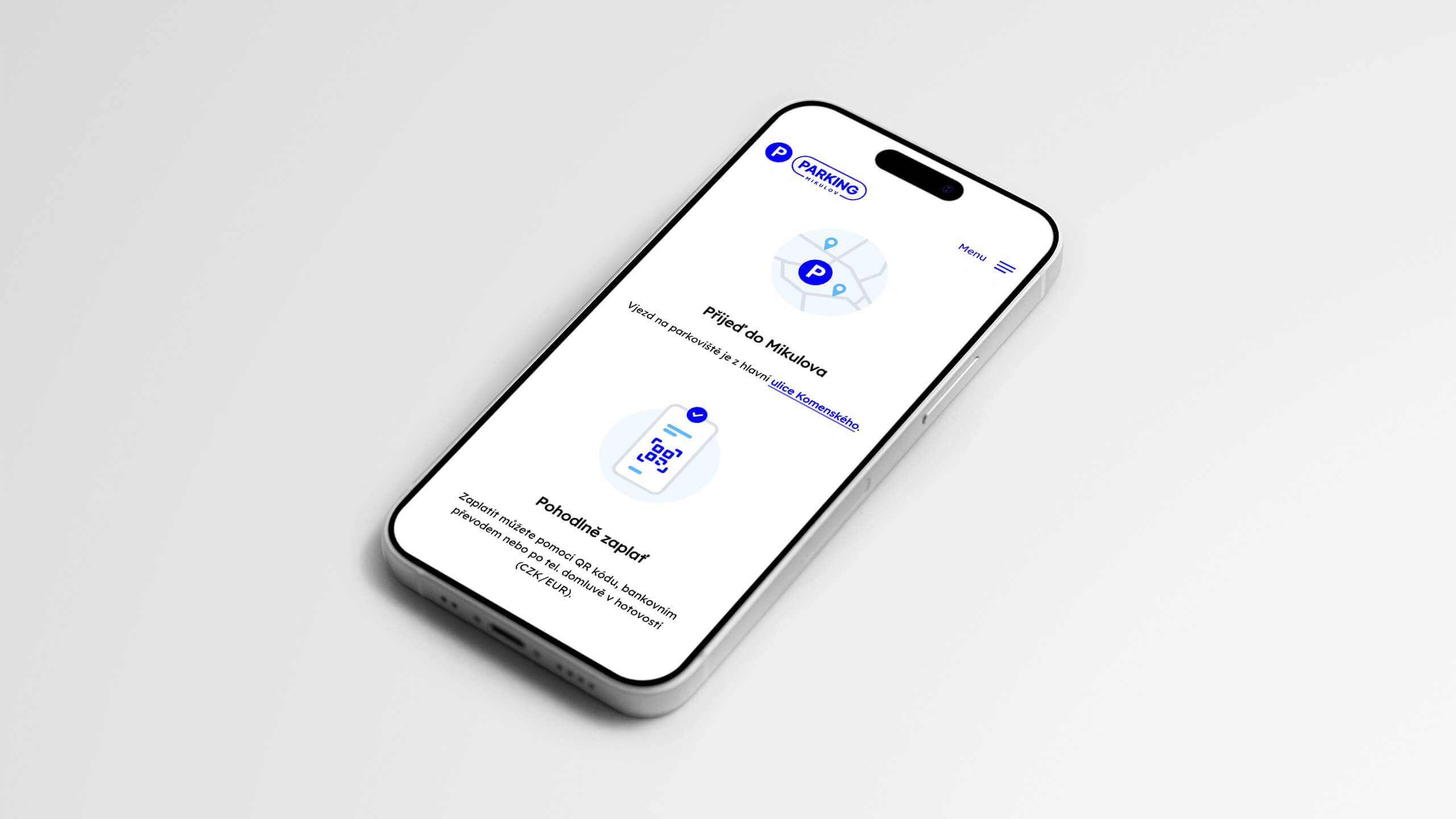 Informace pro řidiče na webu parkoviště
